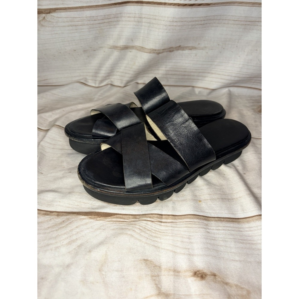 AGL Attilio Giusti Leombruni Black Leather Platform Slide Sandals EU 39.5 US 9